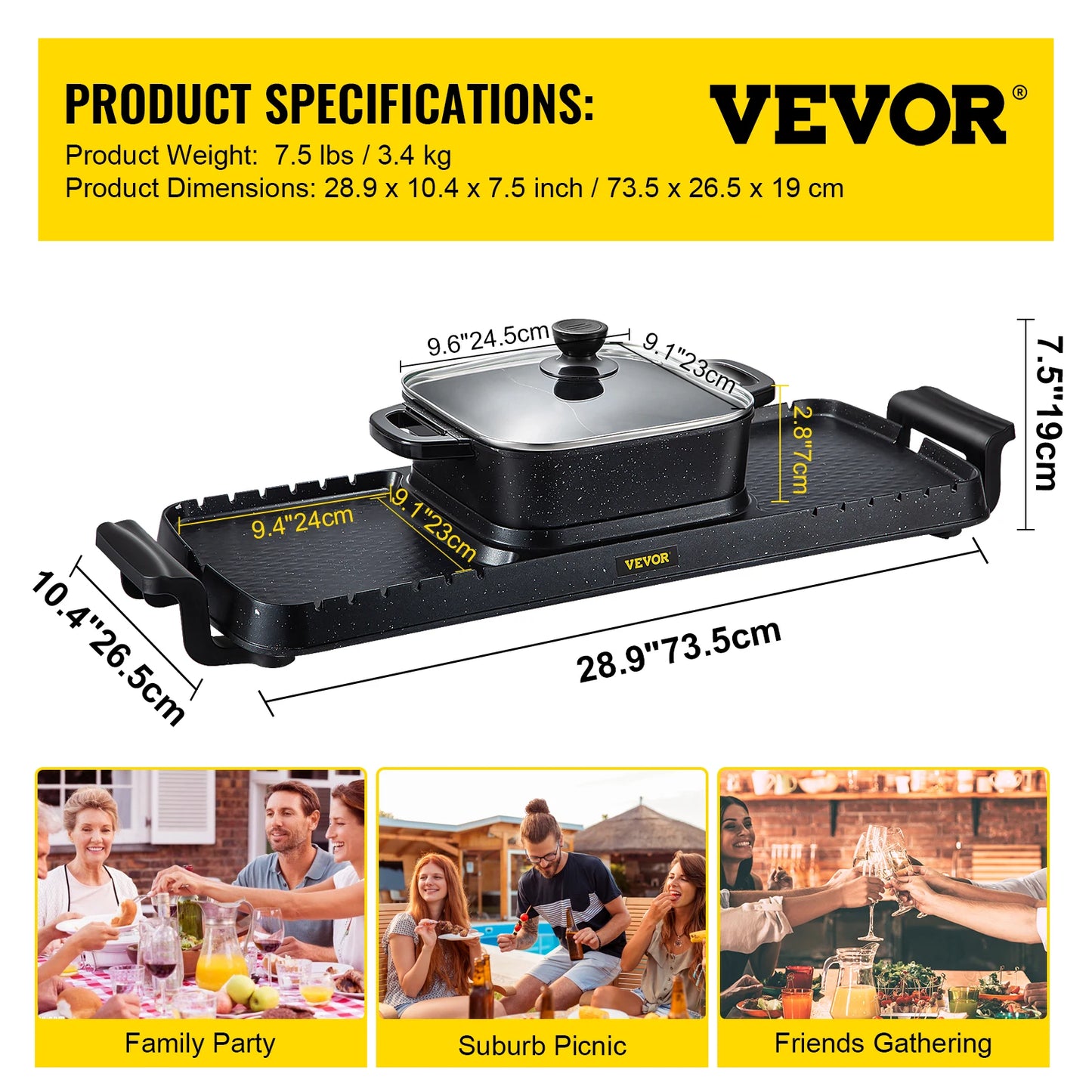 Electric BBQ Pan Grill Hot Pot Portable Nonstick