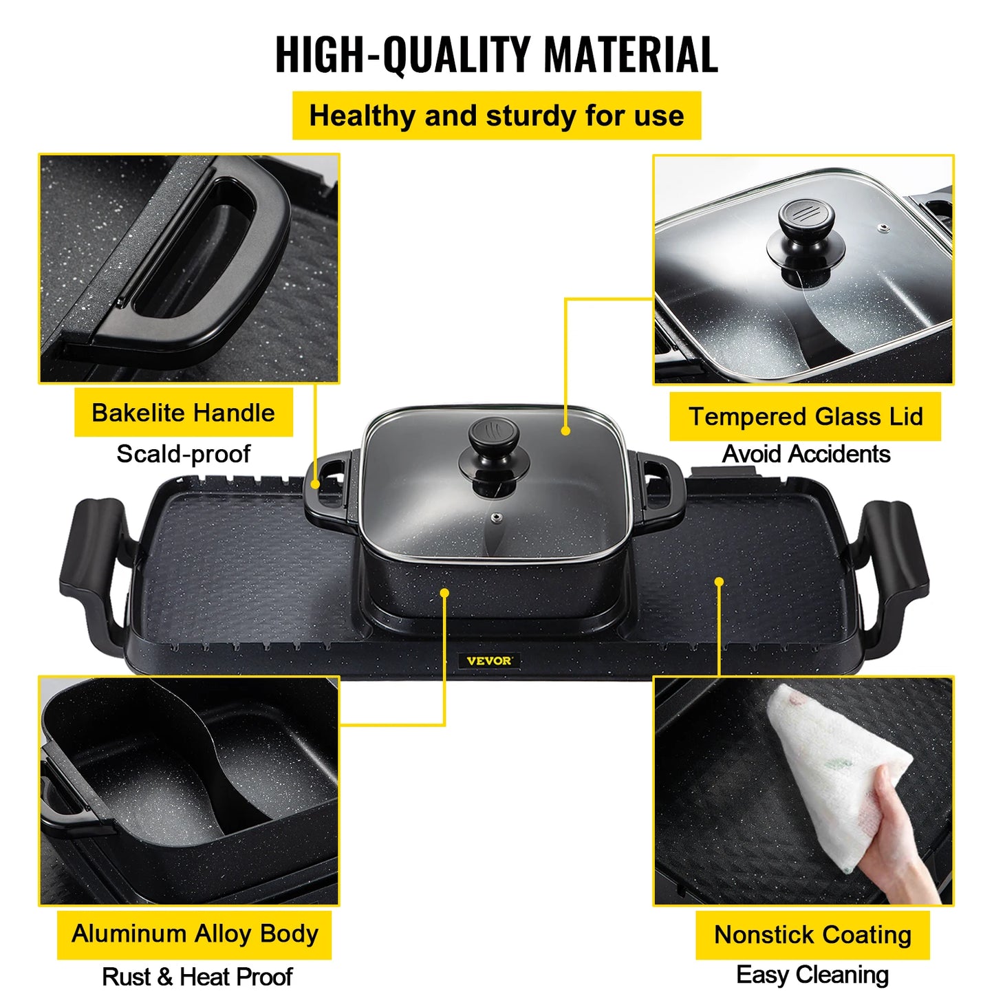 Electric BBQ Pan Grill Hot Pot Portable Nonstick