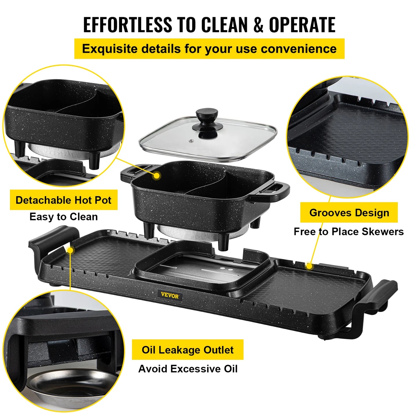 Electric BBQ Pan Grill Hot Pot Portable Nonstick