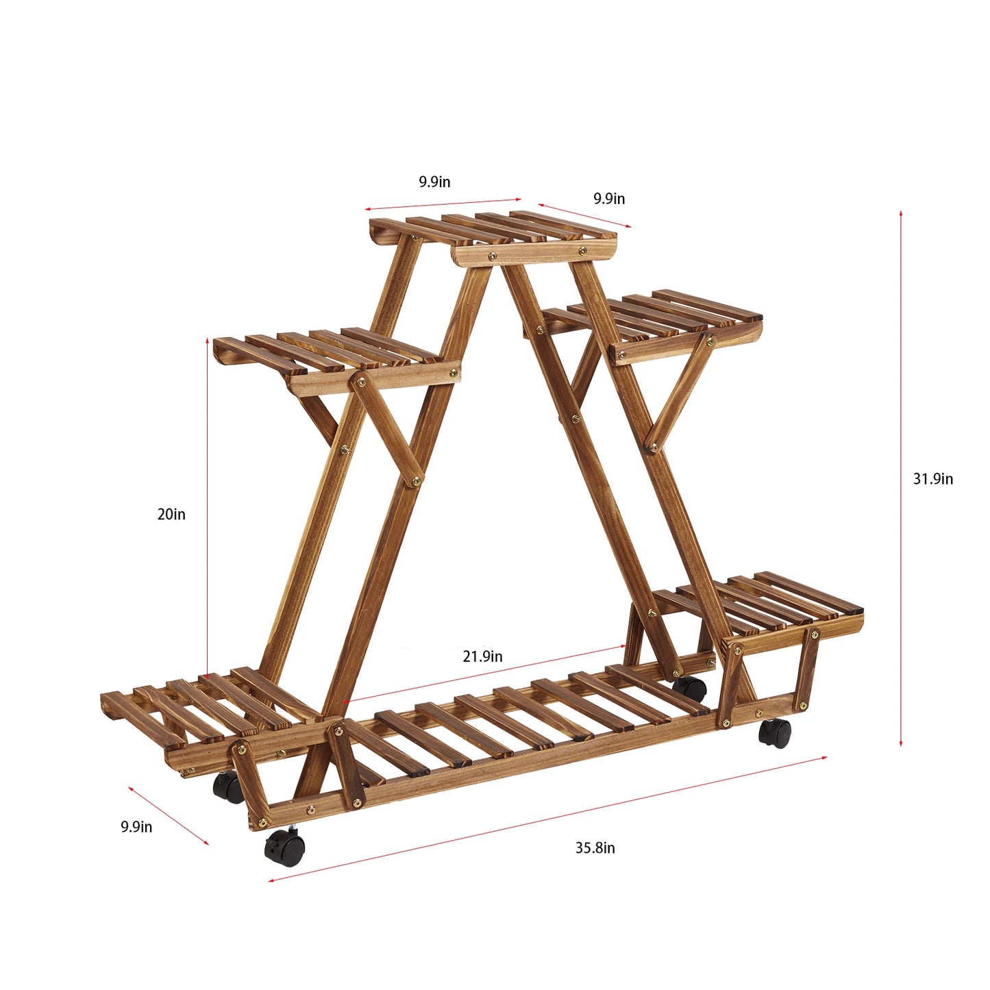 Triangular Wood Plant Display Storage with Wheels