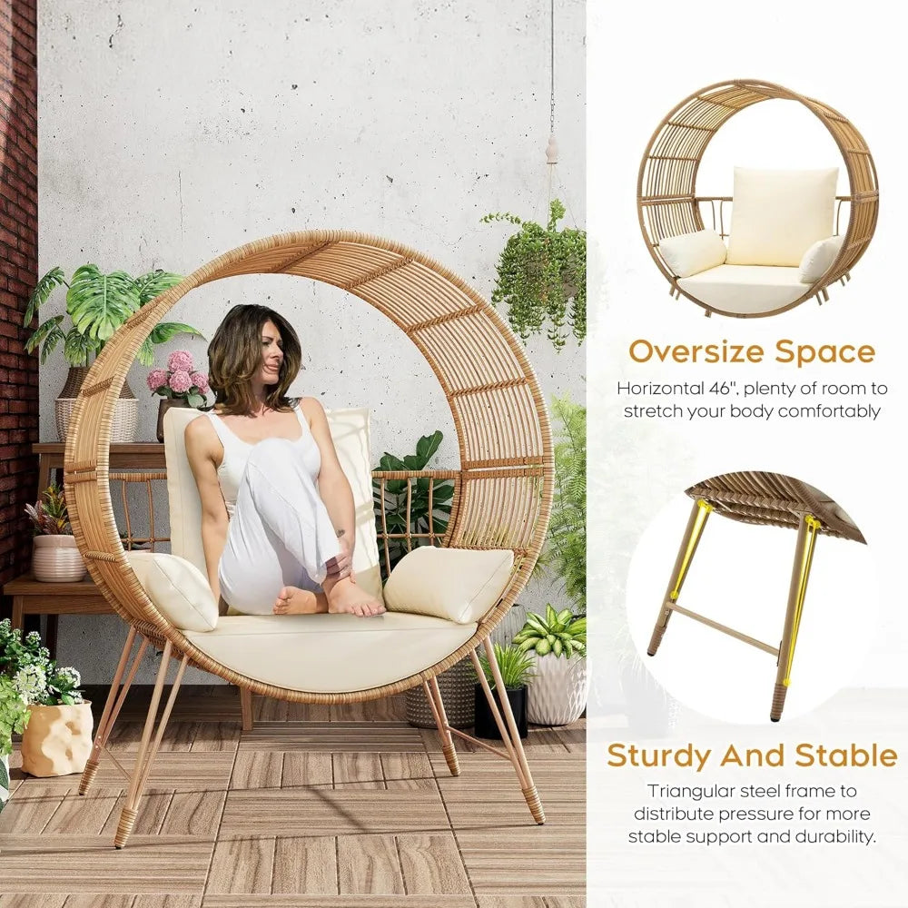 Patio Chair 350LBS Capacity Round Rattan