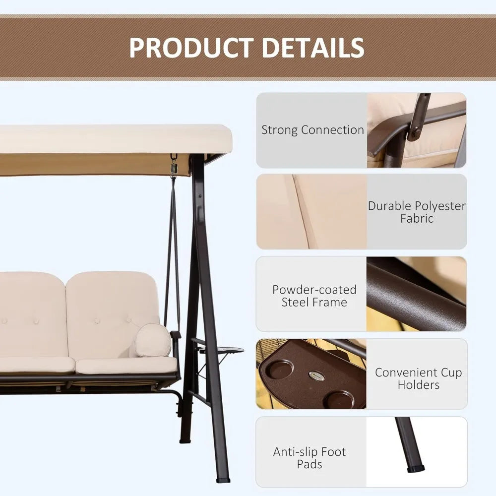 Outdoor Porch Swing Glider with Adjustable Canopy