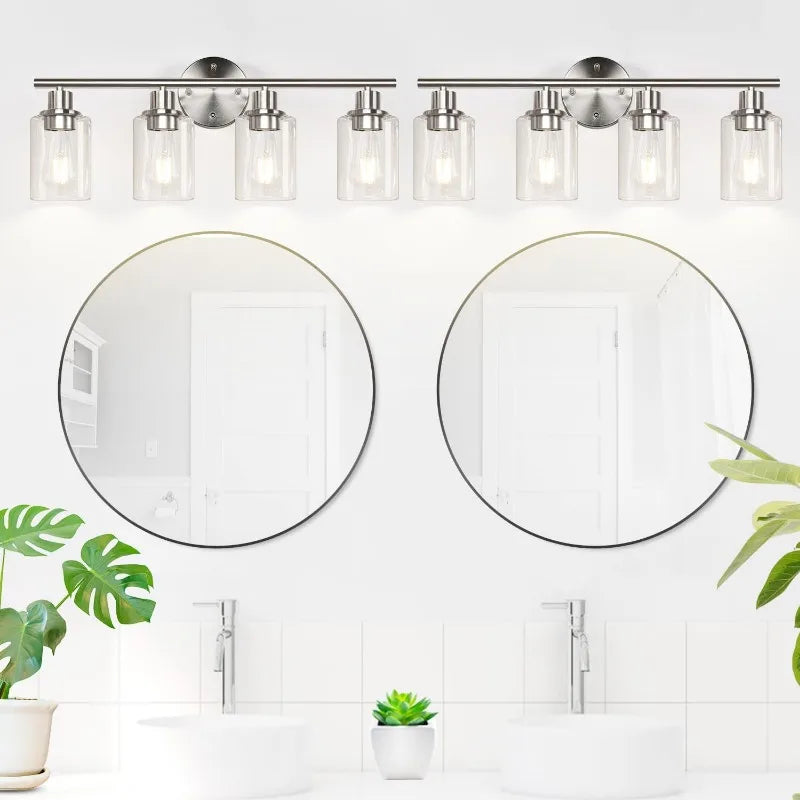 4 - Vanity Lights Over Mirror with Clear Glass Shades