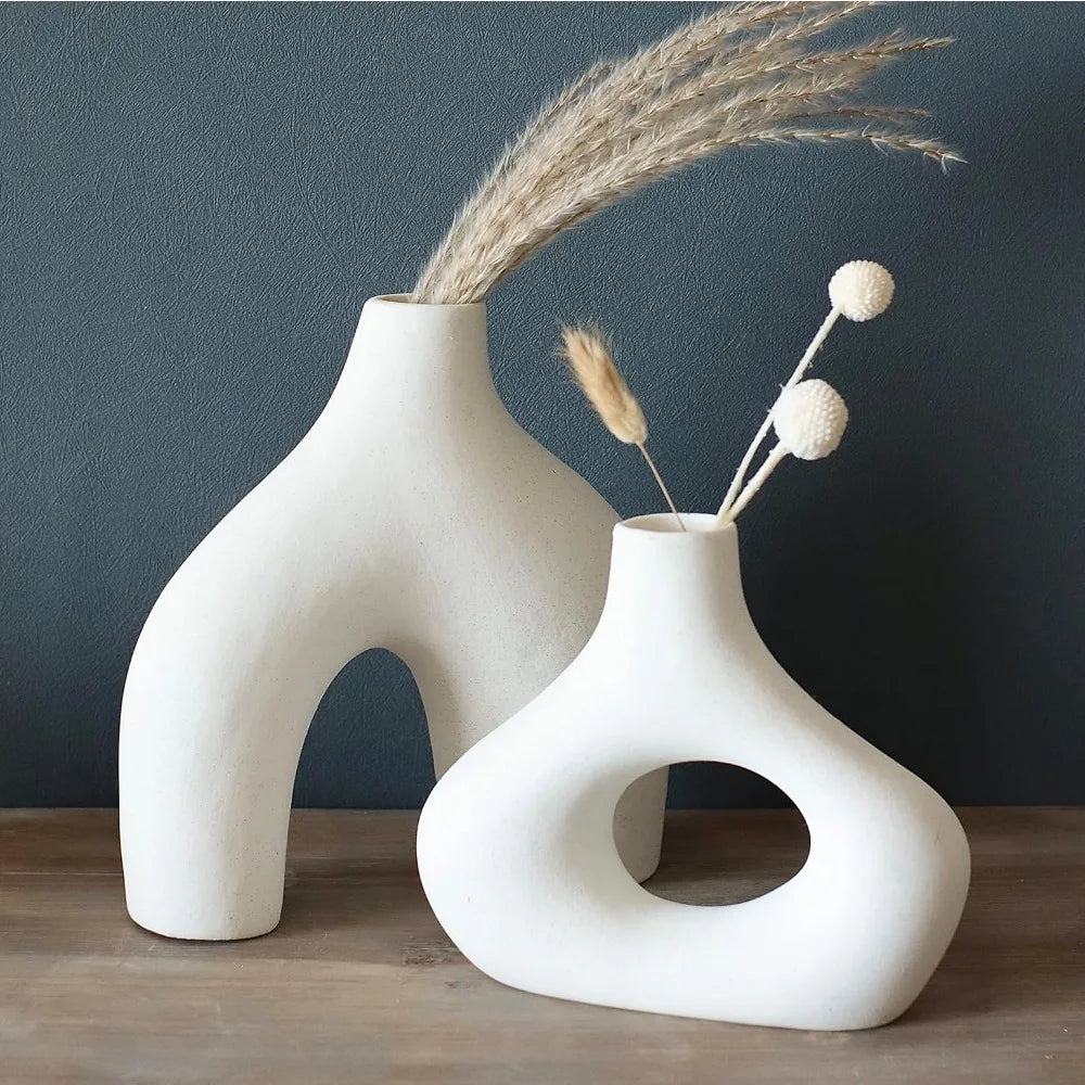 Donut Vase Set of 2 White Ceramic