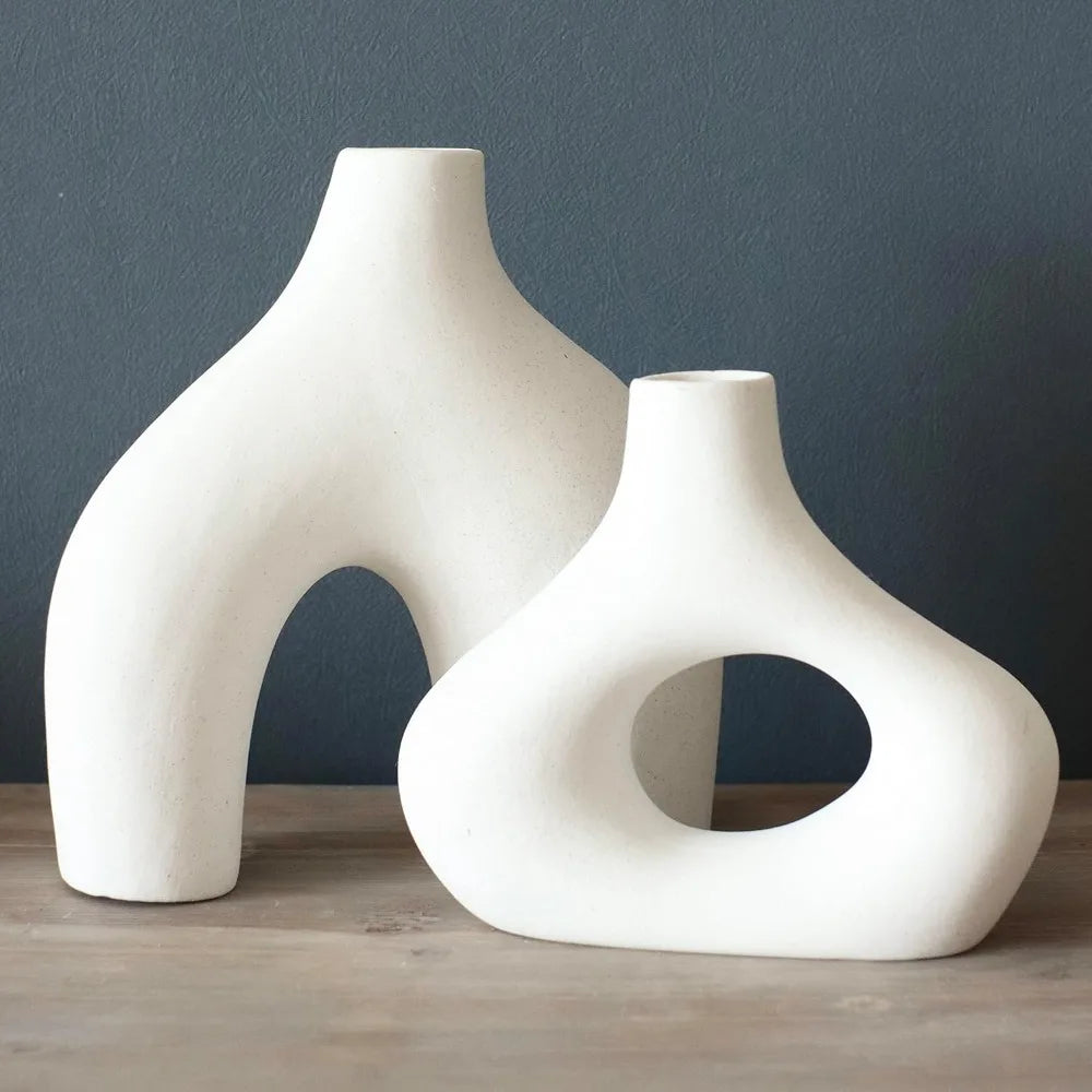 Donut Vase Set of 2 White Ceramic