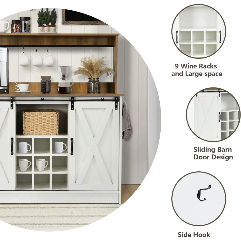 Coffee and Wine Bar with 6 Hooks Adjustable Shelves