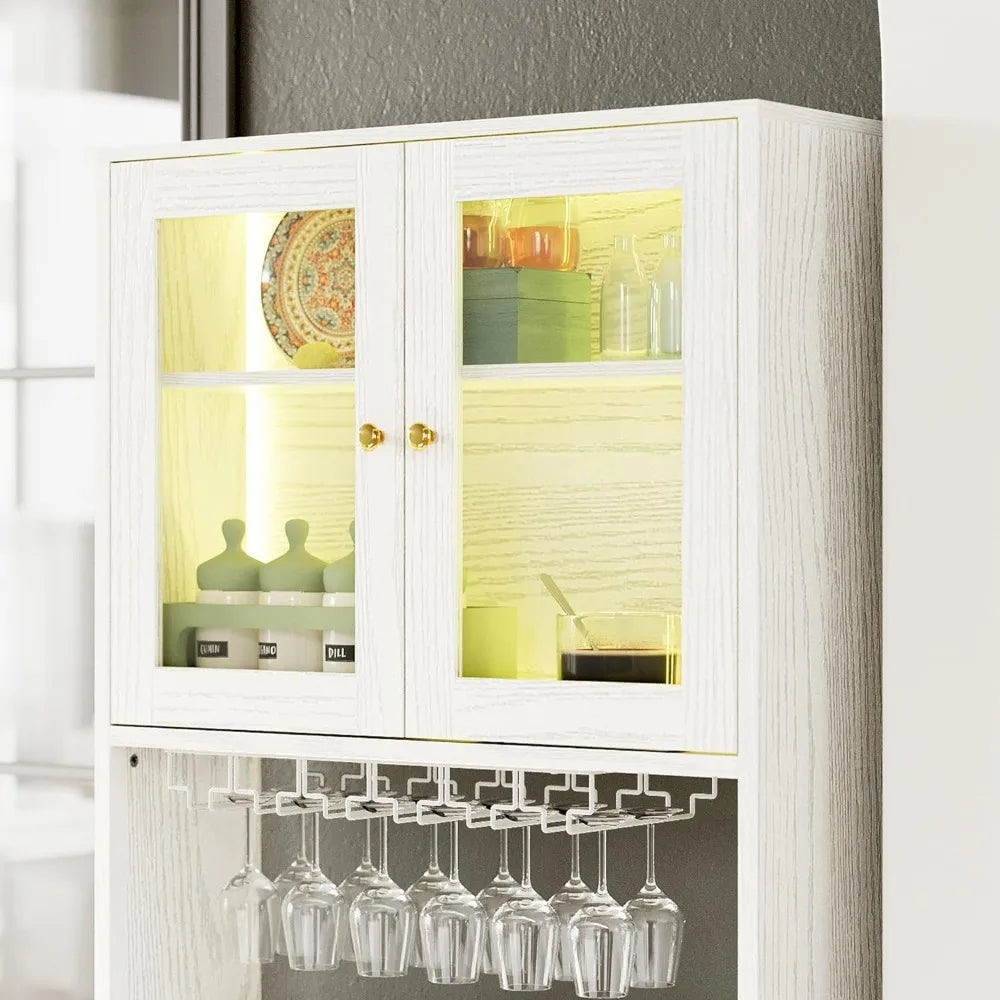 71” Liquor Cabinet with LED Light and Glass Holder