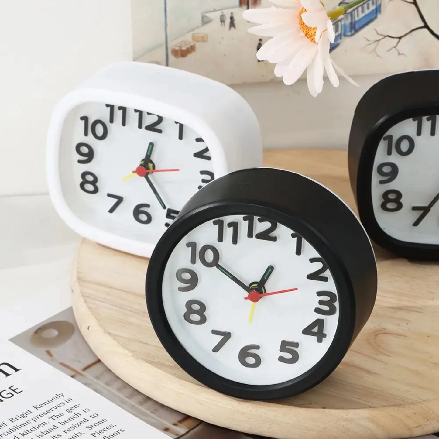 Numbered Bedside Alarm Clock with Quiet Tick