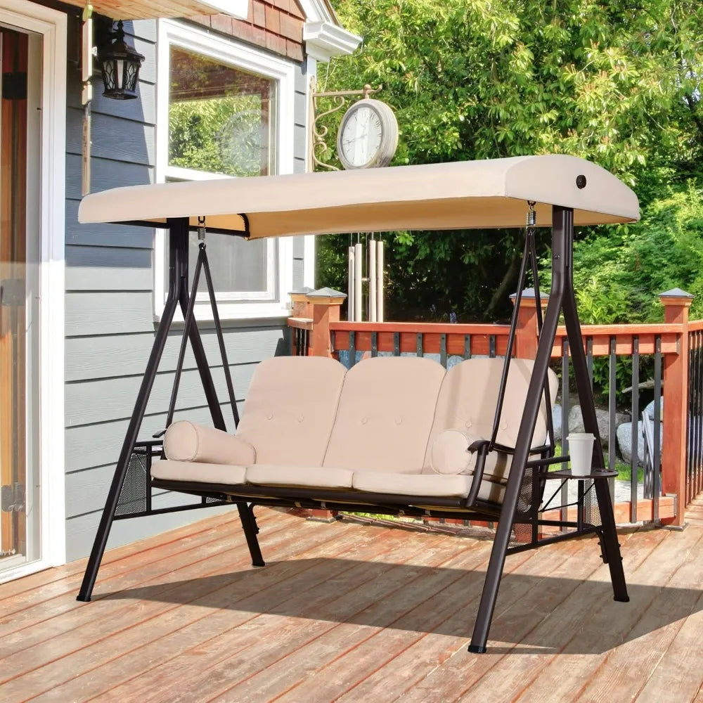 Outdoor Porch Swing Glider with Adjustable Canopy