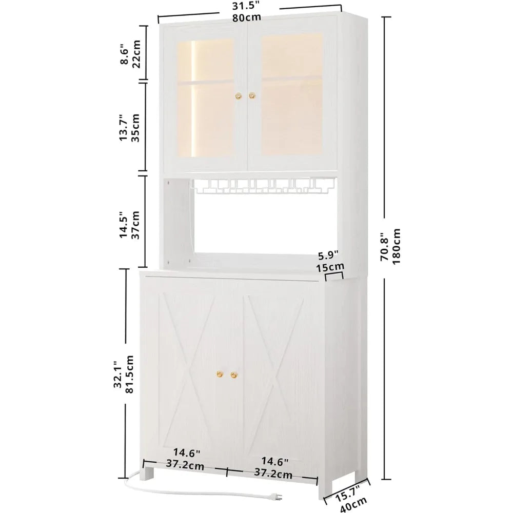 71” Liquor Cabinet with LED Light and Glass Holder