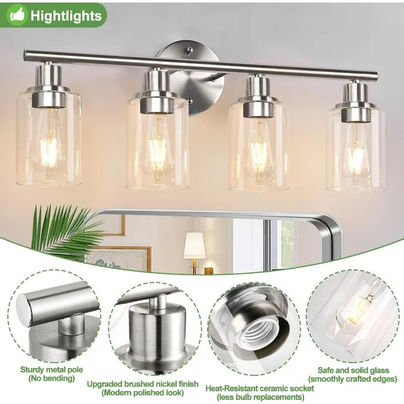 4 - Vanity Lights Over Mirror with Clear Glass Shades