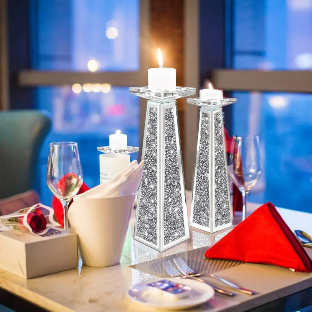 2 Piece Crystal Crushed Diamond Candle Holders