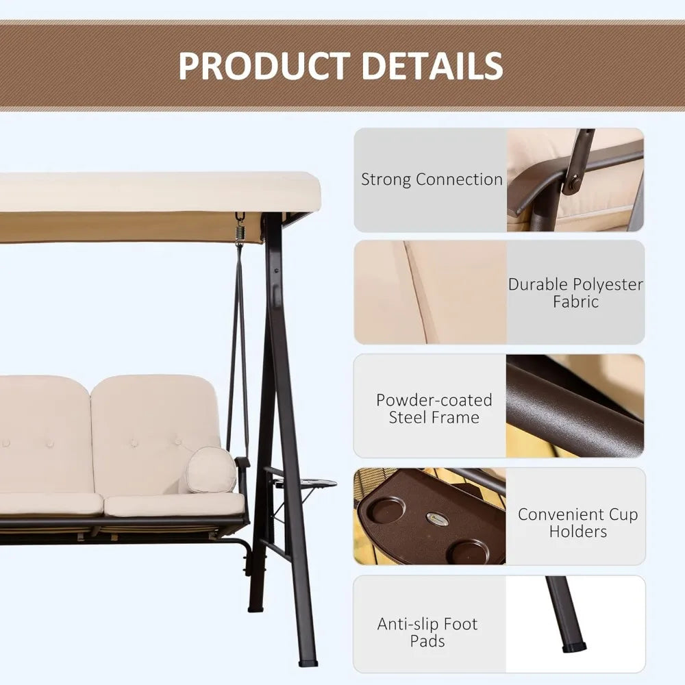Outdoor Porch Swing Glider with Adjustable Canopy