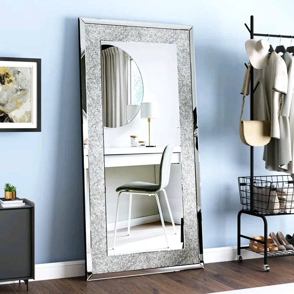Large Crystal Rhinestone Frameless Wall Mounted Mirror