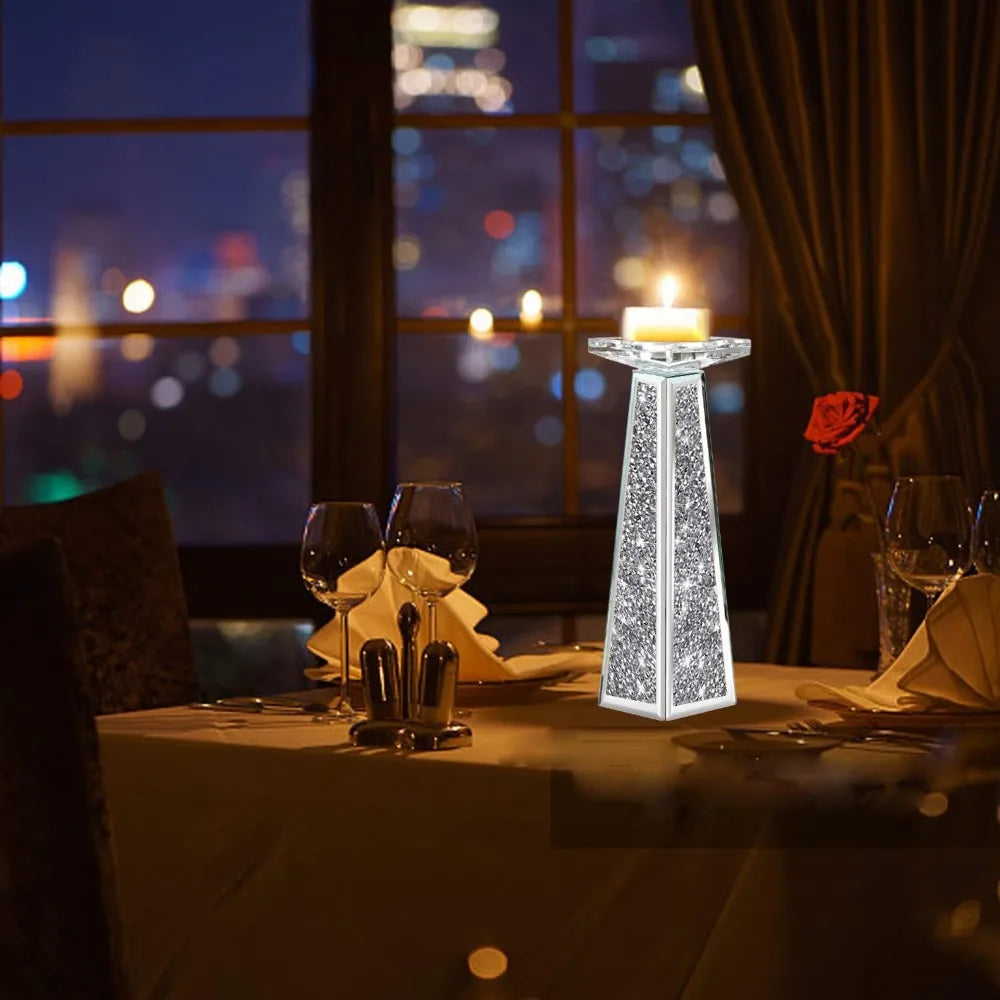 2 Piece Crystal Crushed Diamond Candle Holders