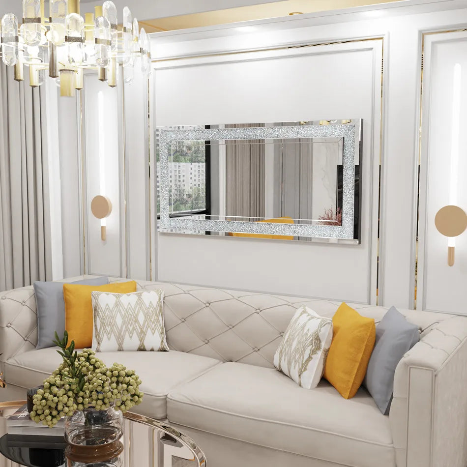 Large Crystal Rhinestone Frameless Wall Mounted Mirror