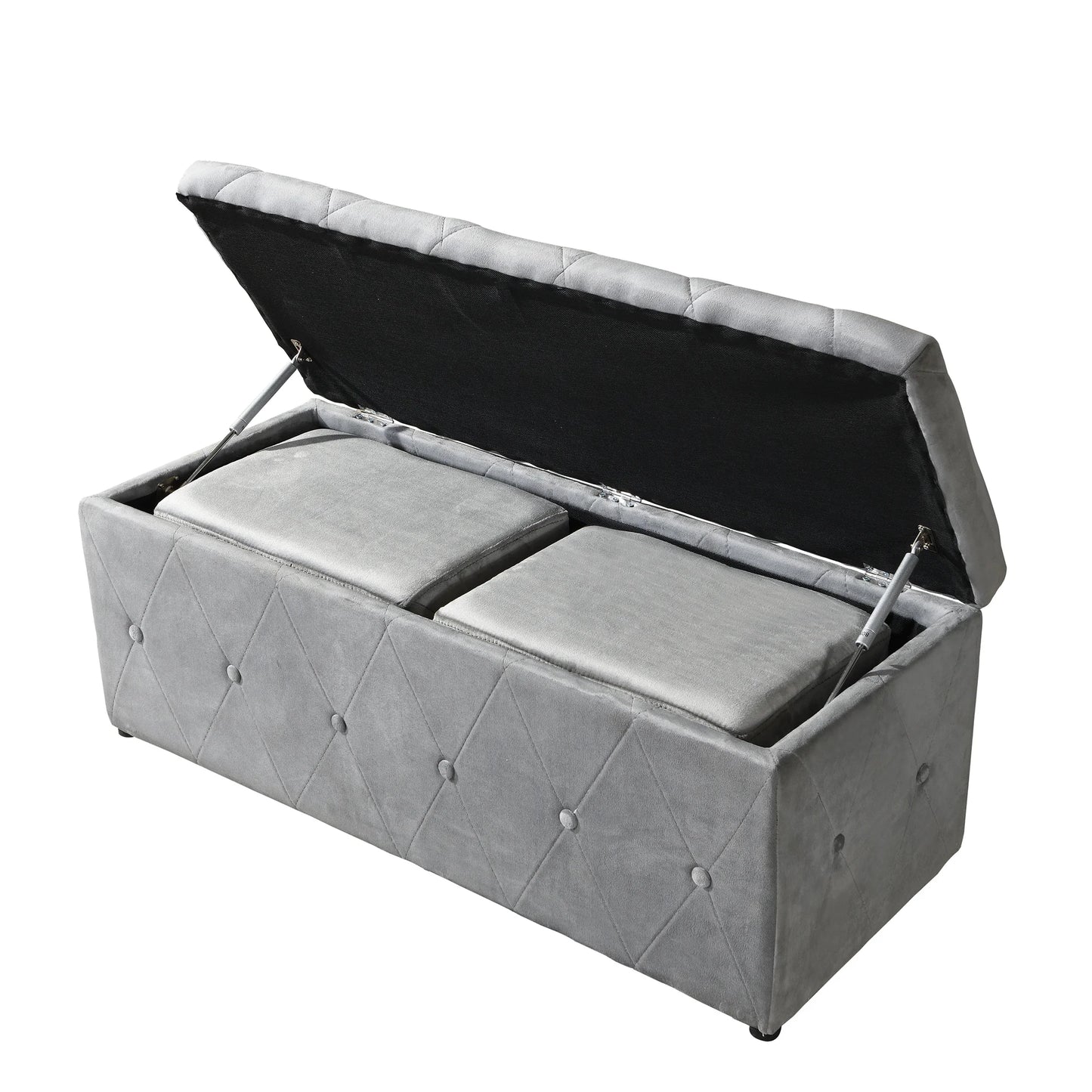 3 Piece Velvet Ottomans with Rectangular Storage