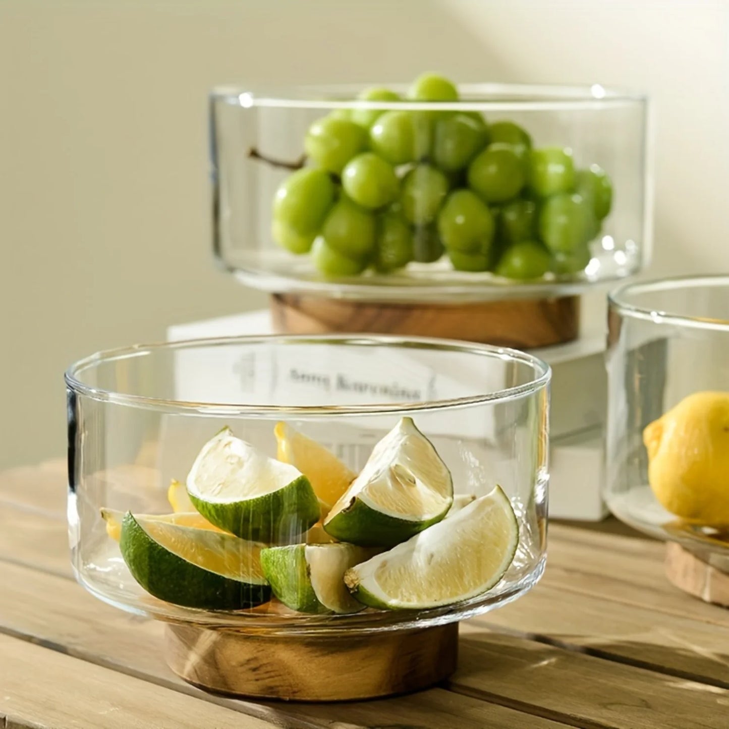 Elegant Glass Fruit Bowl with Wooden Pedestal