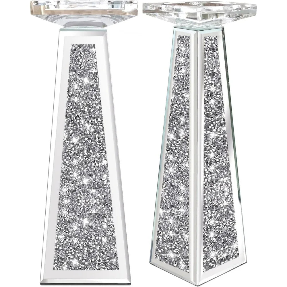 2 Piece Crystal Crushed Diamond Candle Holders