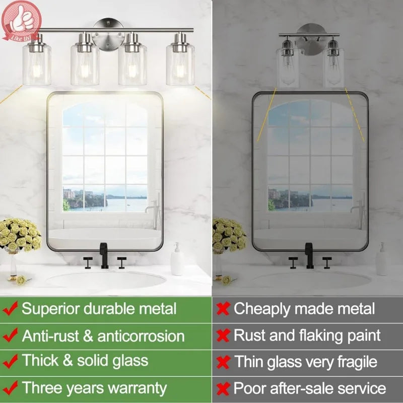4 - Vanity Lights Over Mirror with Clear Glass Shades