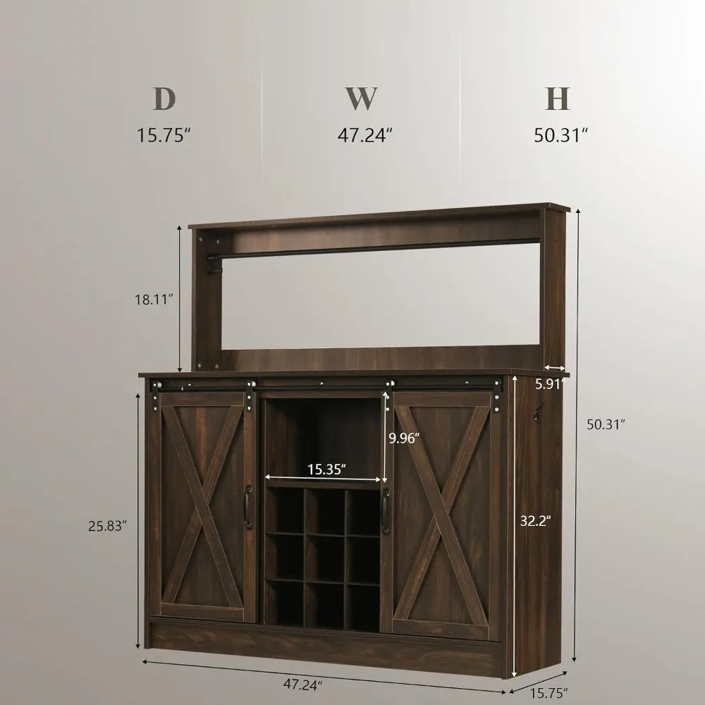 Coffee and Wine Bar with 6 Hooks Adjustable Shelves