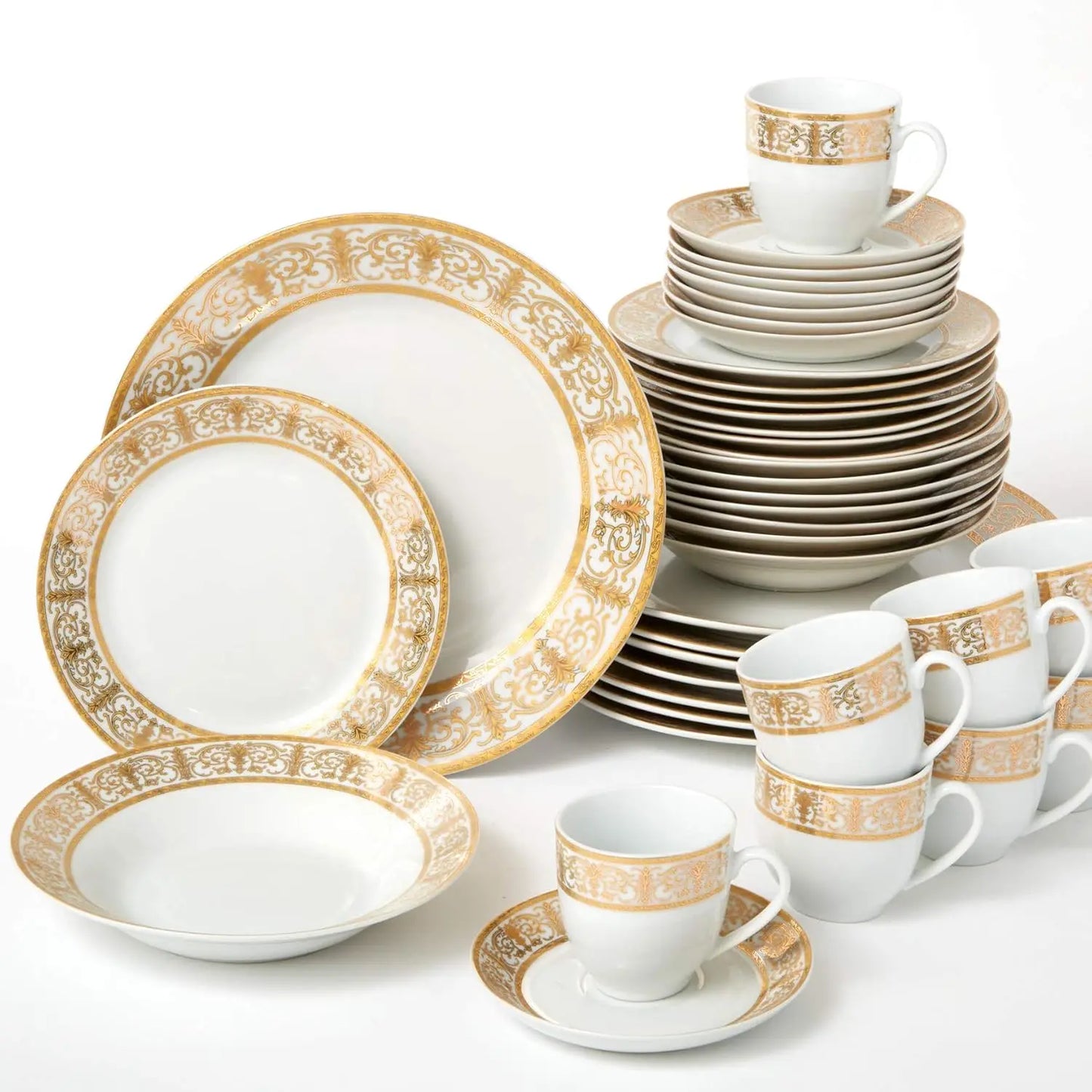 40-Pieces Ceramic White and Gold Tableware