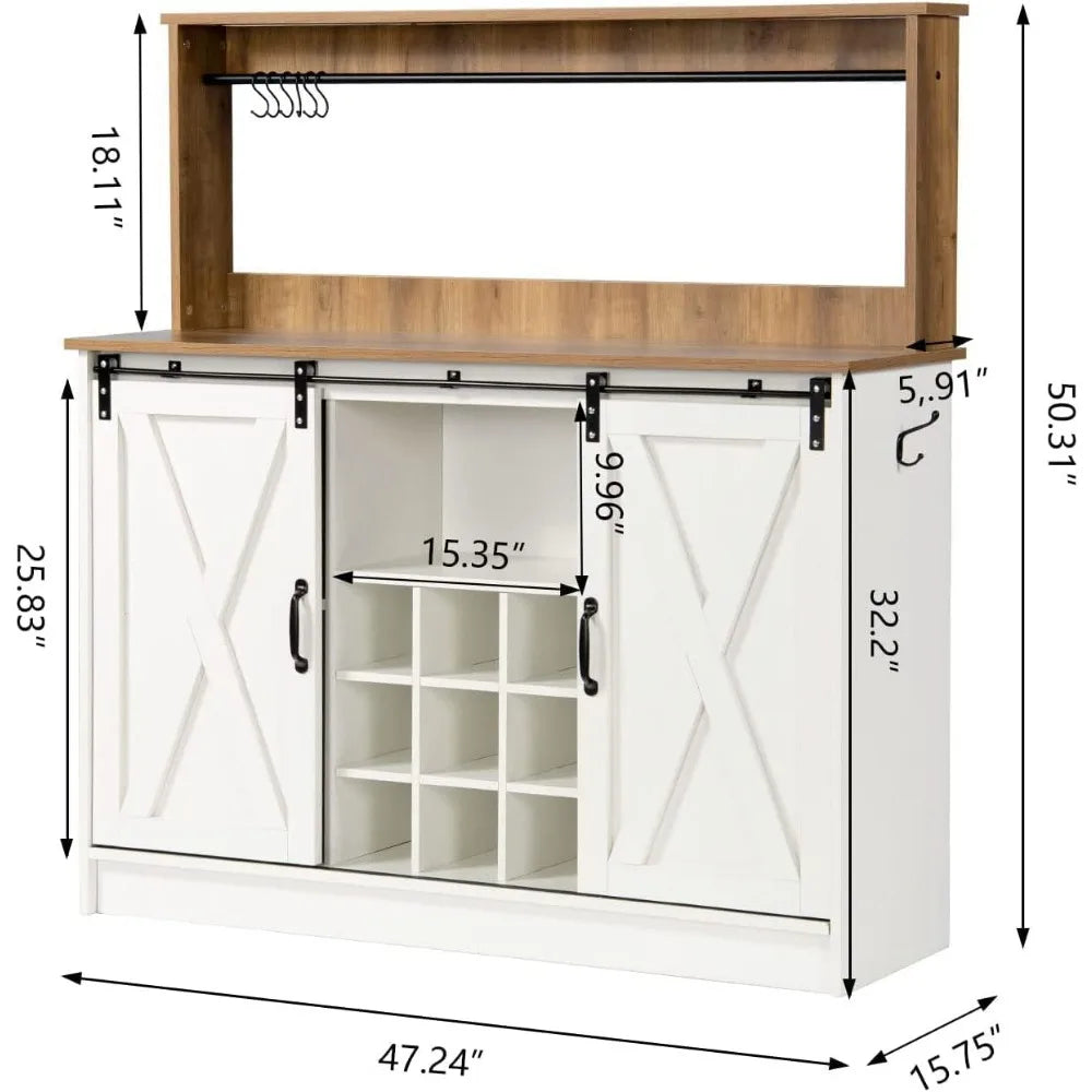 Coffee and Wine Bar with 6 Hooks Adjustable Shelves