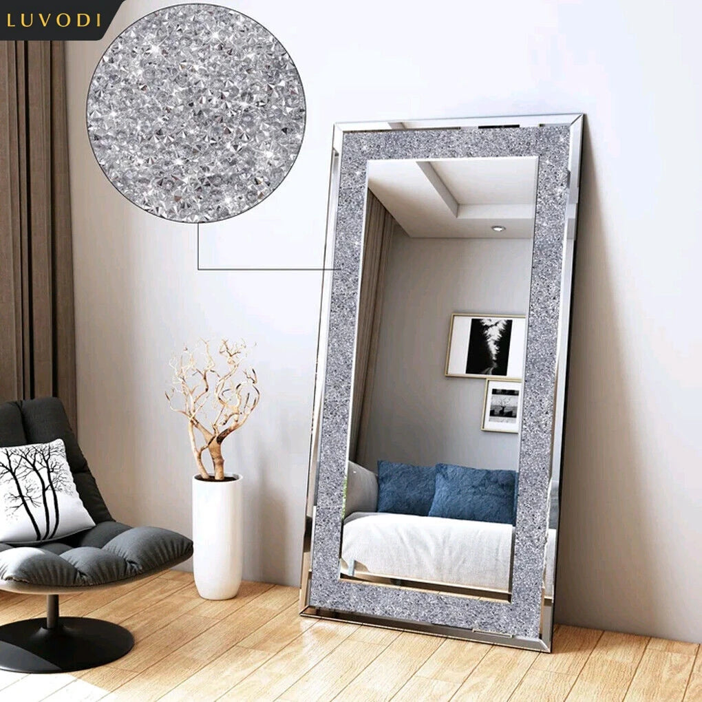 Large Crystal Rhinestone Frameless Wall Mounted Mirror