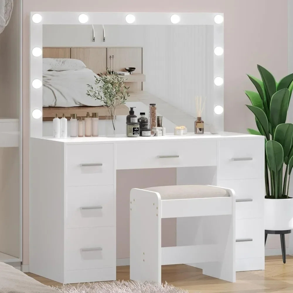 Vanity Desk with Stool 3 Color Lighting Modes