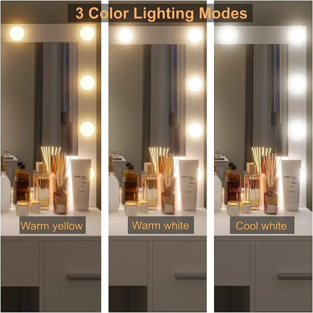 Vanity Desk with Stool 3 Color Lighting Modes