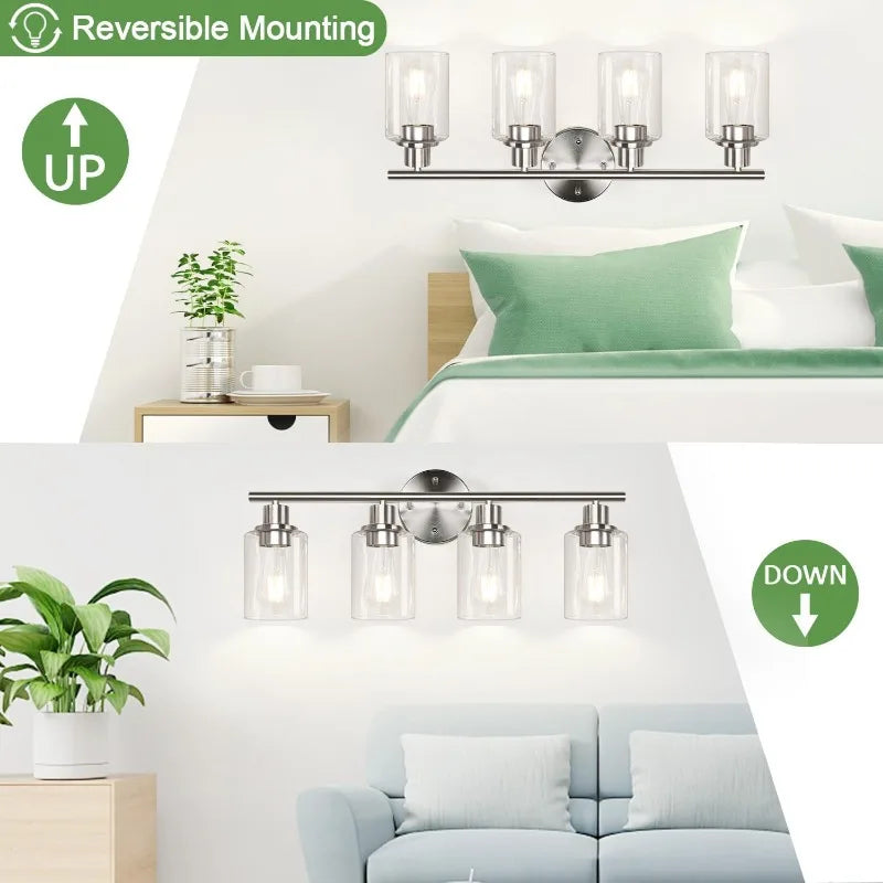 4 - Vanity Lights Over Mirror with Clear Glass Shades