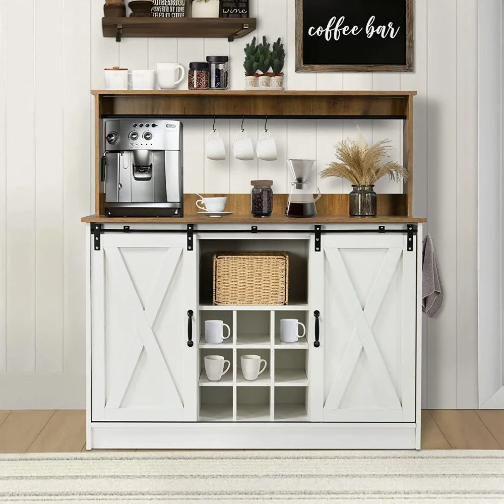 Coffee and Wine Bar with 6 Hooks Adjustable Shelves