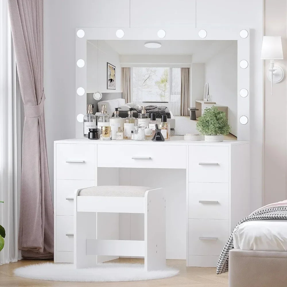 Vanity Desk with Stool 3 Color Lighting Modes