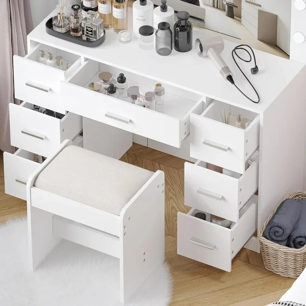 Vanity Desk with Stool 3 Color Lighting Modes