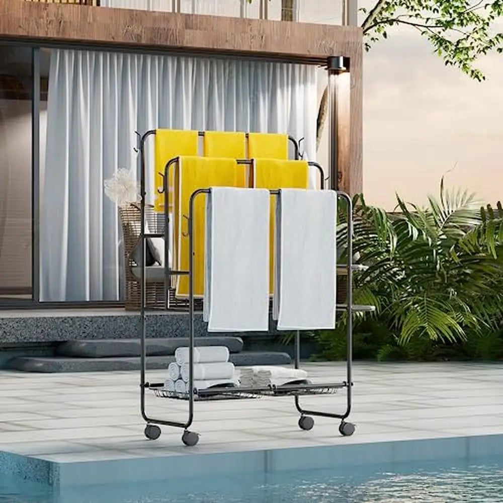 3-Tier Freestanding Towel Drying Stand Black Finish