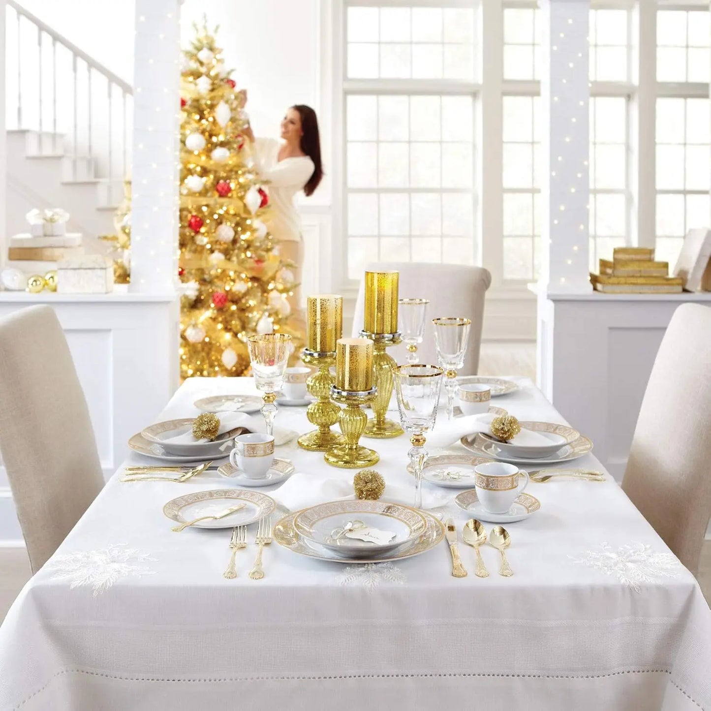 40-Pieces Ceramic White and Gold Tableware