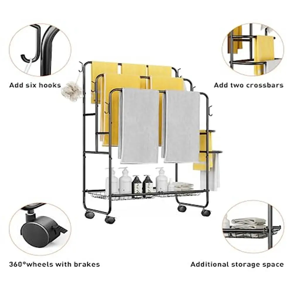 3-Tier Freestanding Towel Drying Stand Black Finish