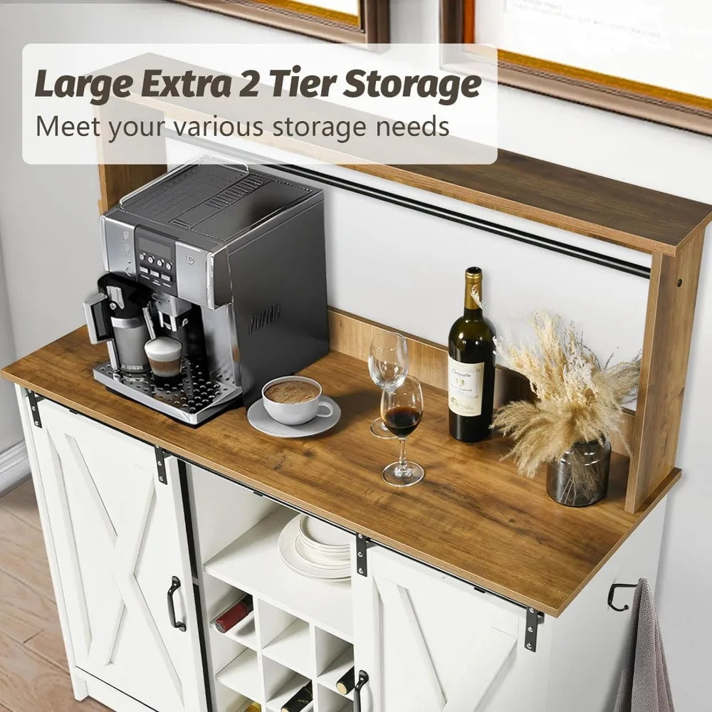 Coffee and Wine Bar with 6 Hooks Adjustable Shelves