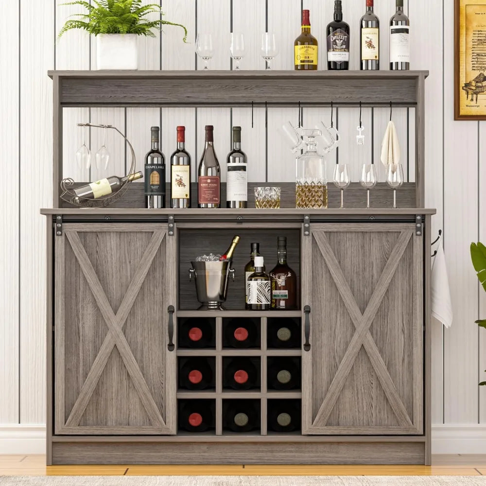 Coffee and Wine Bar with 6 Hooks Adjustable Shelves