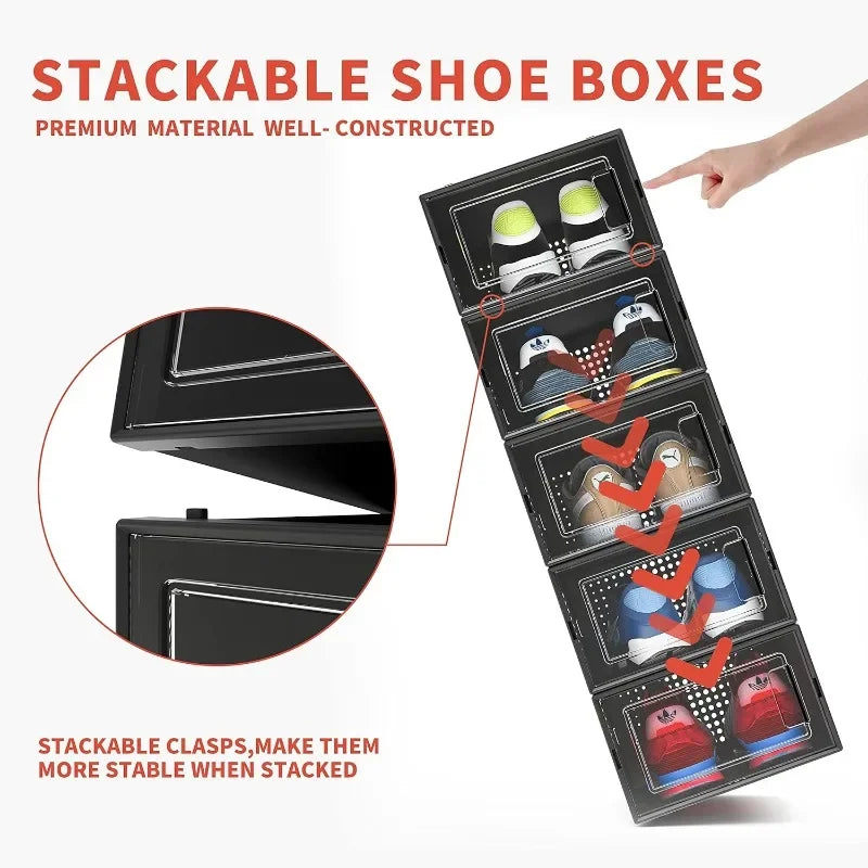 12 Pack Shoe Organizer Boxes Black Plastic