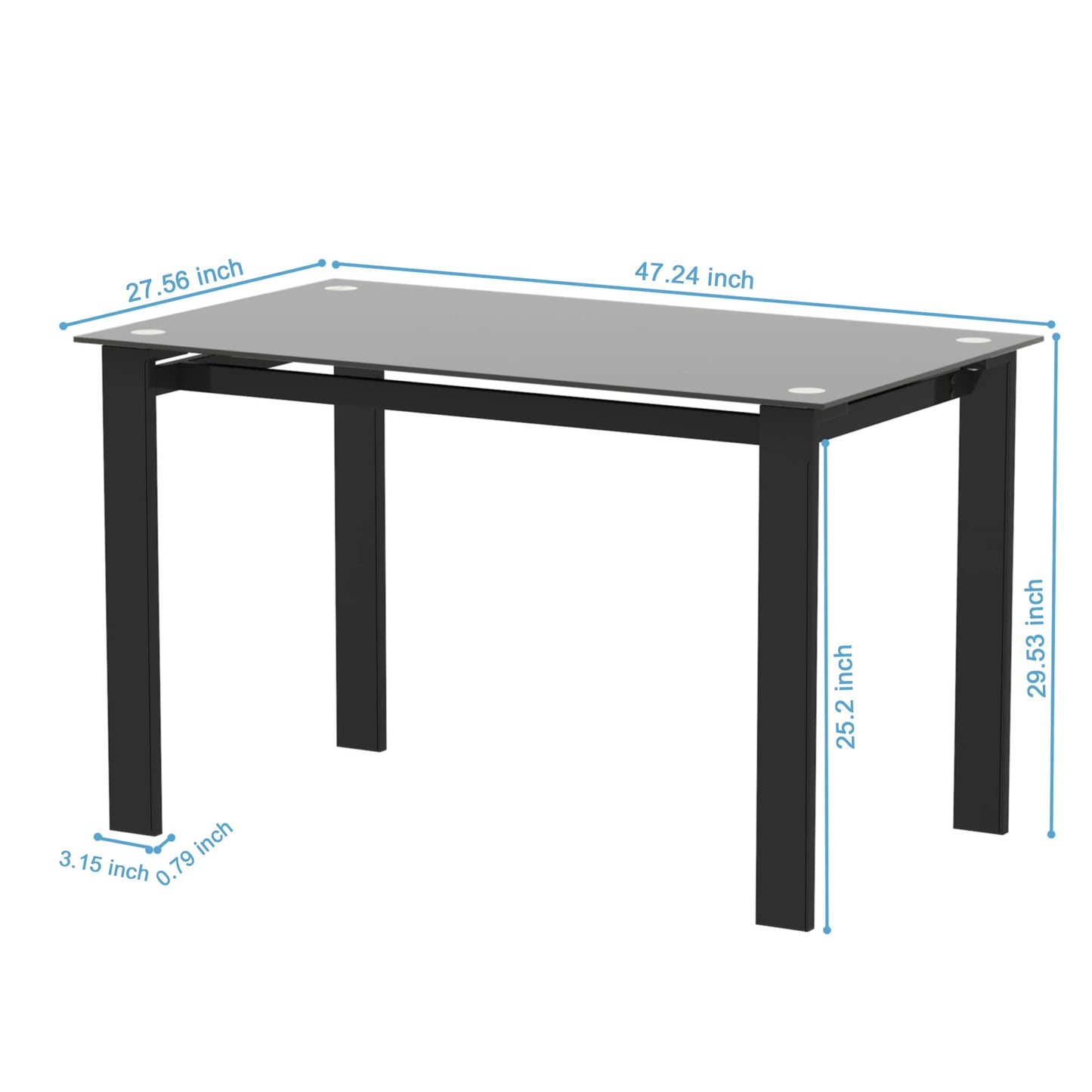 Tempered Glass Black Dining Table Chair Set
