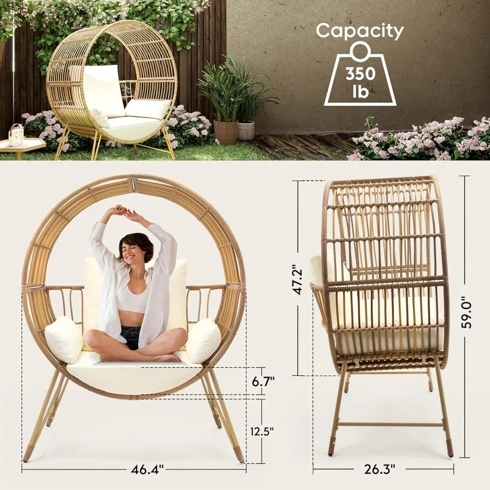 Patio Chair 350LBS Capacity Round Rattan