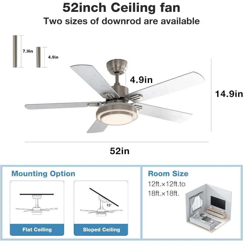 52 Inch Indoor Ceiling Fan with Remote (2 Pack) and Lights