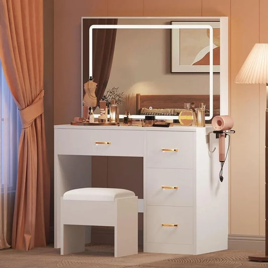 Makeup Vanity With Lighted Mirror Power Outlet