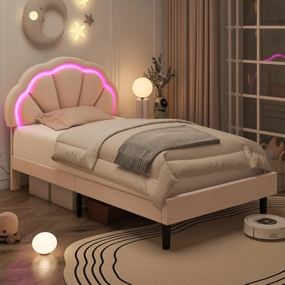 LED Frame Pink Seashell Velvet Bed