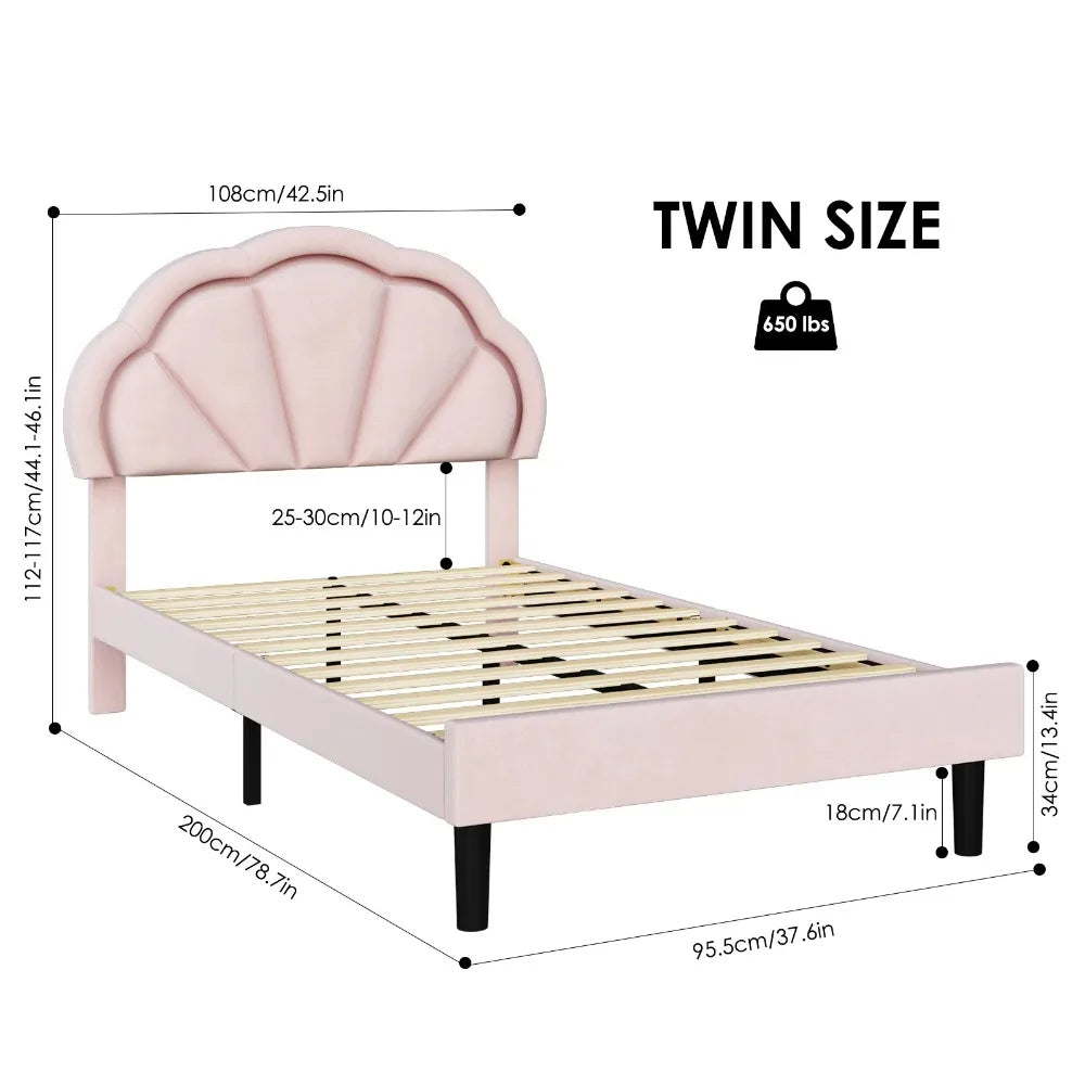 LED Frame Pink Seashell Velvet Bed