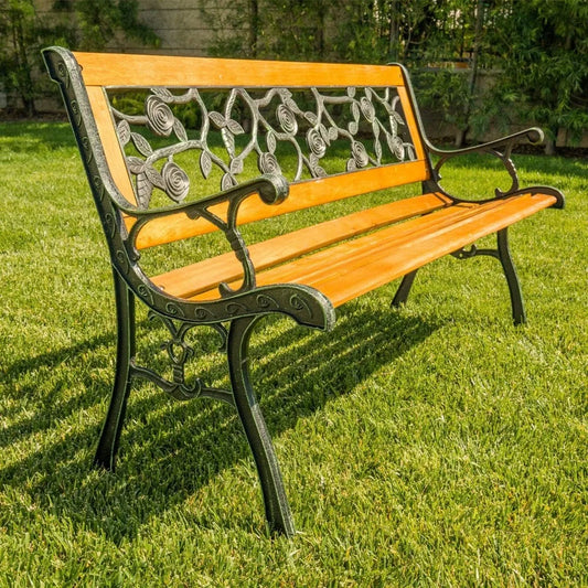 Garden Hardwood Cast Iron Love Seat